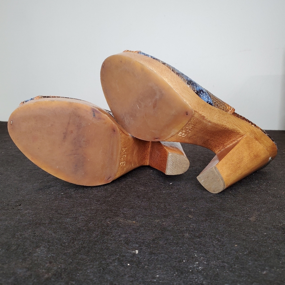 10) MICHAEL KORS Ombre Snake 🐍 Chunk Wood Platform Slingbacks Sz. 8.5 - Picture 4 of 8